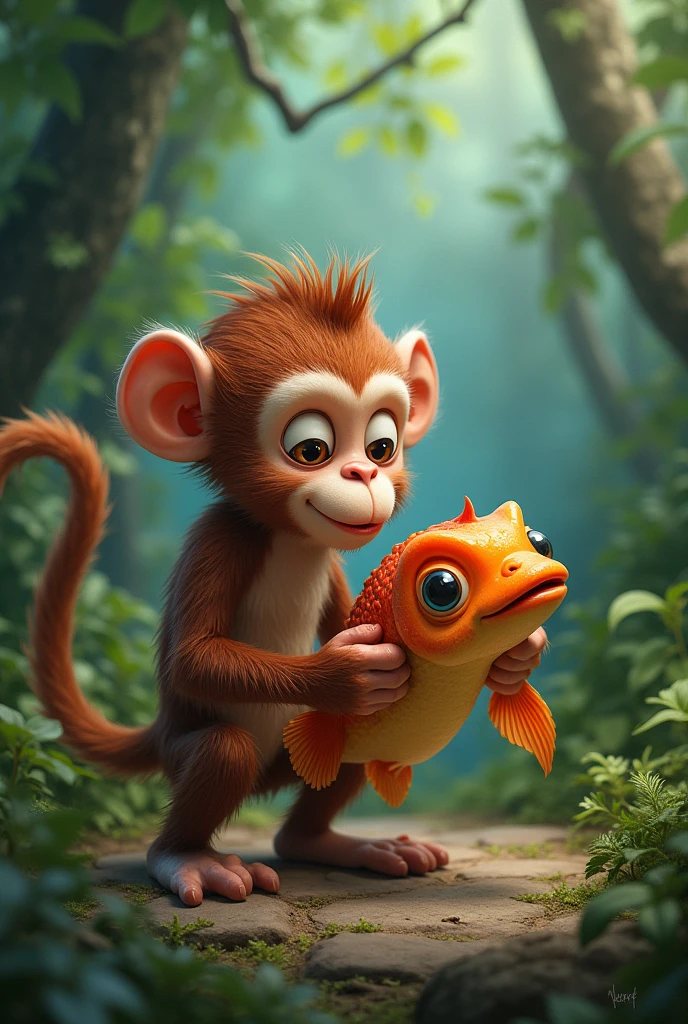 Monkey with fish