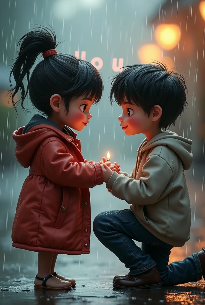 One boye parpose her chubby
gf in a rain girl name Love u text in her background