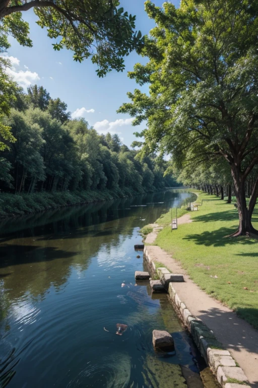 form images with trees, rivers and birds.