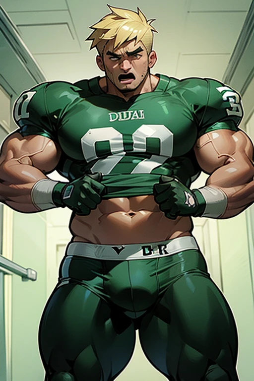 Danny Phantom, ghost, hypnosis, jock, conversion, locker room hallway, hyper muscles, jockstrap, bro, meathead, hypnotized, brainwashed, brainwashing, big dumb jock, football. Danny Fenton is hypnotized by Dash to become another dumb football jock bro. Glowing green eyes. Hyper crotch bulge. Massive bulging crotch. Big balls. Big biceps. Big triceps. Big traps. Broad shoulders. Big meaty pecs. Big thighs. Thick glutes. Football team assimilation. Black hair. Deep dull voice. glazed expression. dumber and dumber. Open mouth. Clothes turning into a football uniform. Forgetting. "I feel like I ... I ... I'm a ... I'm a .... "Bro, I feel ... kinda ... uhhh ... stupid...? Like, ... my head gets ... dumber, and ... dumber, and ... dumber..... I'll ... be dumb ... for Coach.... Bigger and bigger ... dumber and dumber.... Huhuhuh.... Yes, Coach. A good dumb jock is big and dumb. A good dumb jock's what I'll become.... Must grow big..... Must grow dumb.... Don't think.... Obey Coach.... Yes, Coach, I must obey.... The Big Dumb Jocks are here to stay.... Protect the QB. Whatever you say.... Dash, ... is my quarterback.... Dash ... is my bro.... Bully nerds.... Give wedgies.... Be a jerk.... Yes, Coach.... Yes, Dash.... I obey.... Let's crack some skulls." IQ drain. Dumber and dumber. Meathead. Musclehead. Brute. Brutification. Brainwashing. Brainwashed. Number 13 football jersey. Blonde highlights.