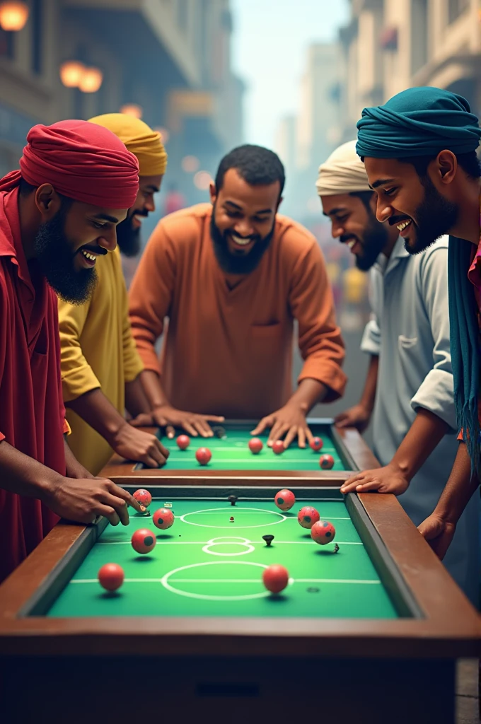 Somali men playing the Konami efootball game and spreading the tables together