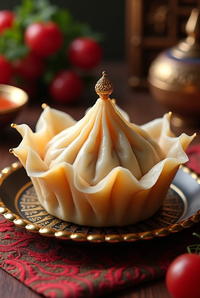 A Nepali momo food item with a crown and royal look Like King