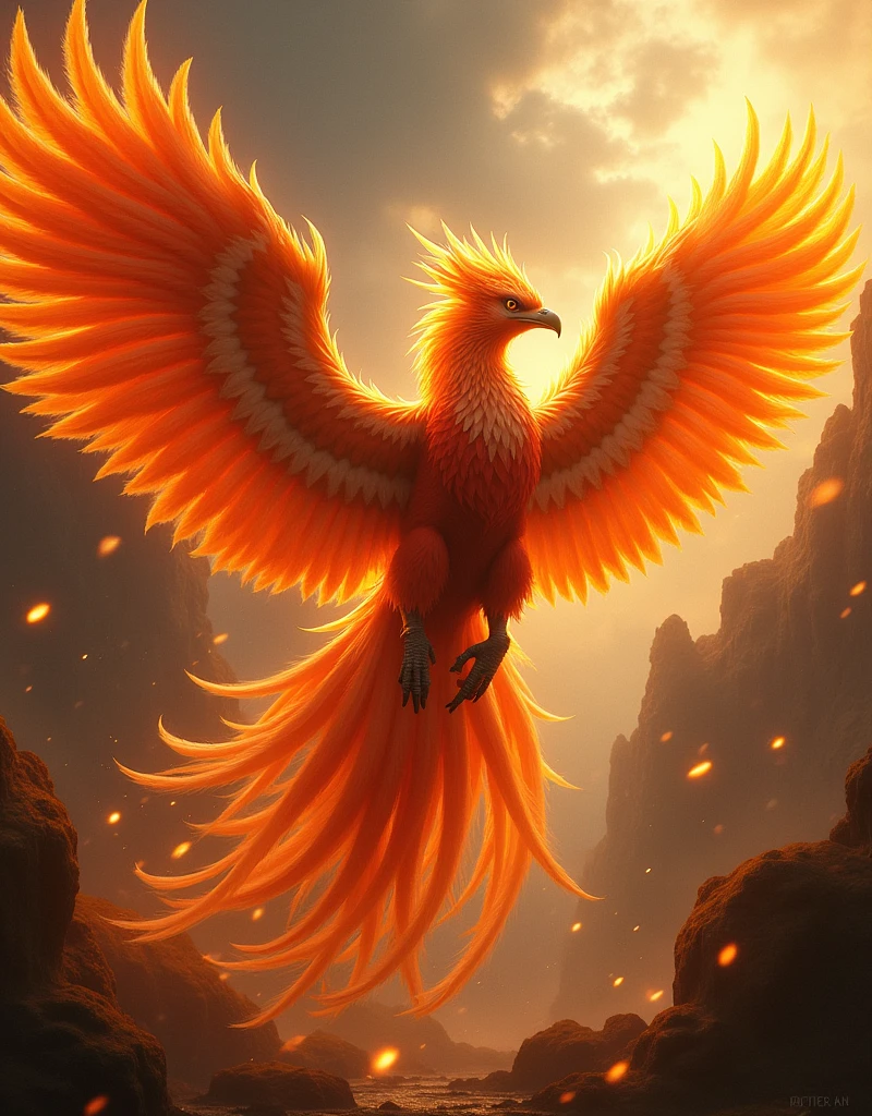 a phoenix, magical bird, fire, wings, detailed feathers, elegant pose, strong and powerful, dynamic movement, brand logo, iconic character, fantasy art, cinematic lighting, vibrant colors, digital art, 8k, detailed rendering, photorealistic