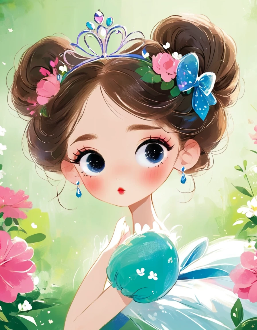 Rough texture,Hand-drawn style:beautiful princess,big eyes,Bow,Thin waist,Flowers