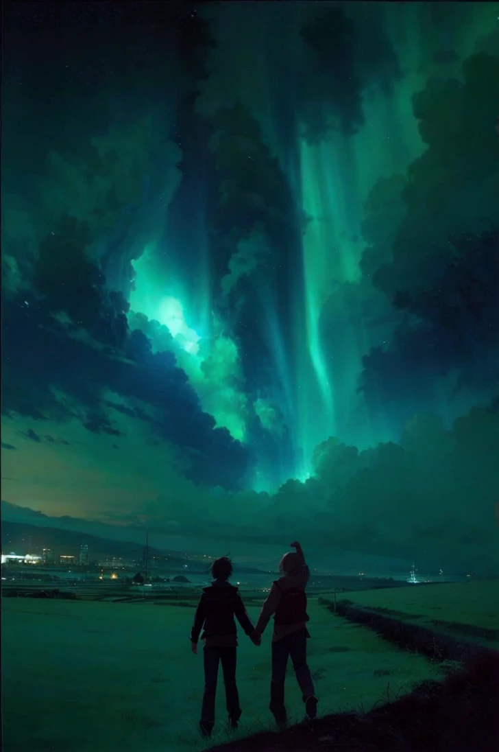 Masterpiece, high quality, anime, couple, beautiful sky, cinematic scene, realistic shade, anime