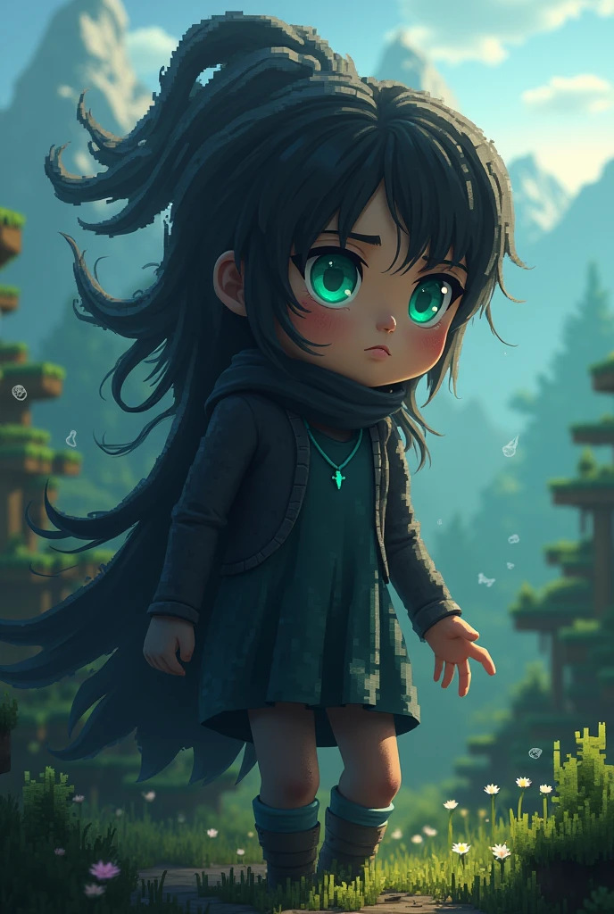 A normal girl which has convert slowly in witch her half body is girl and half boday is evil witch make it in minecraft character