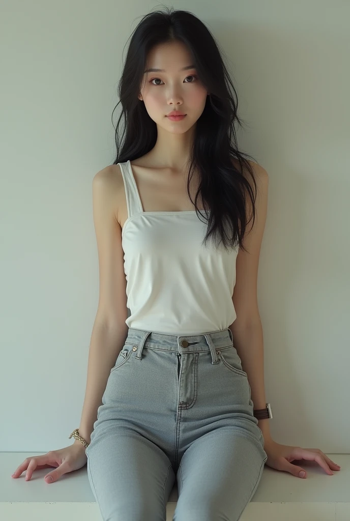 Japanese girl wearing gray leggings