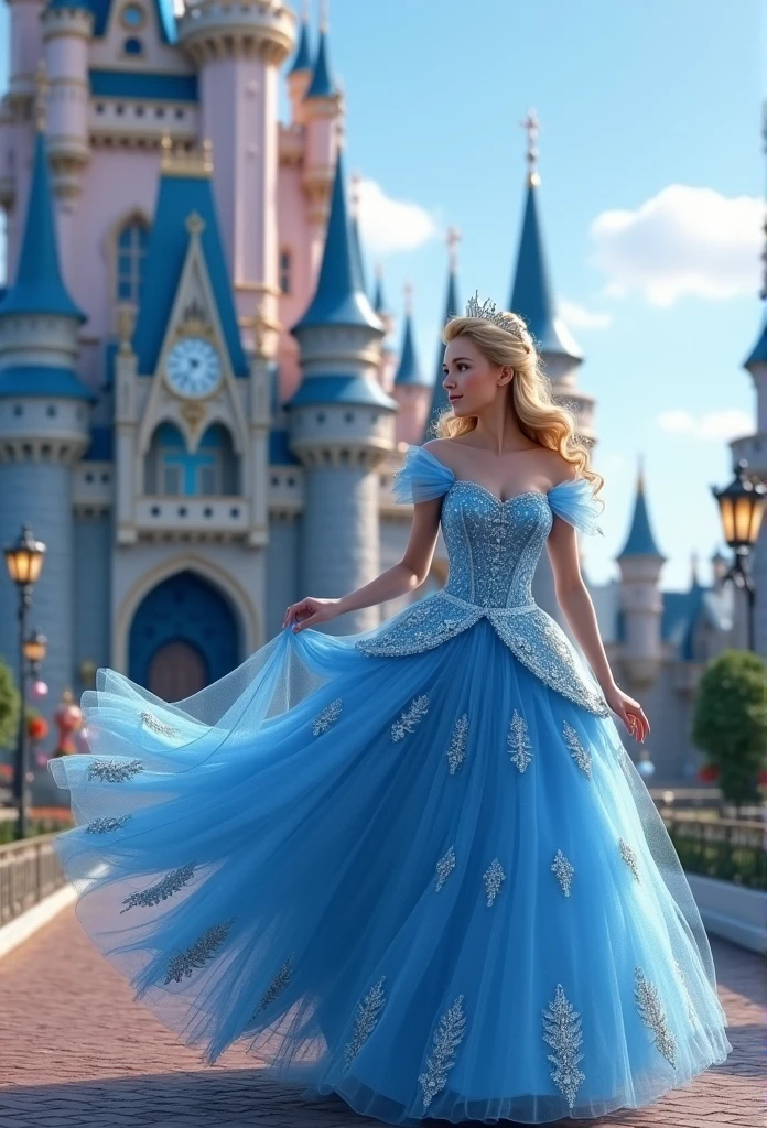 walk, Cinderella Blue Party, castle background