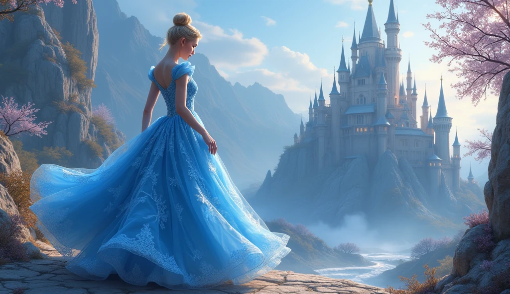 walk, Cinderella Blue Party, castle background