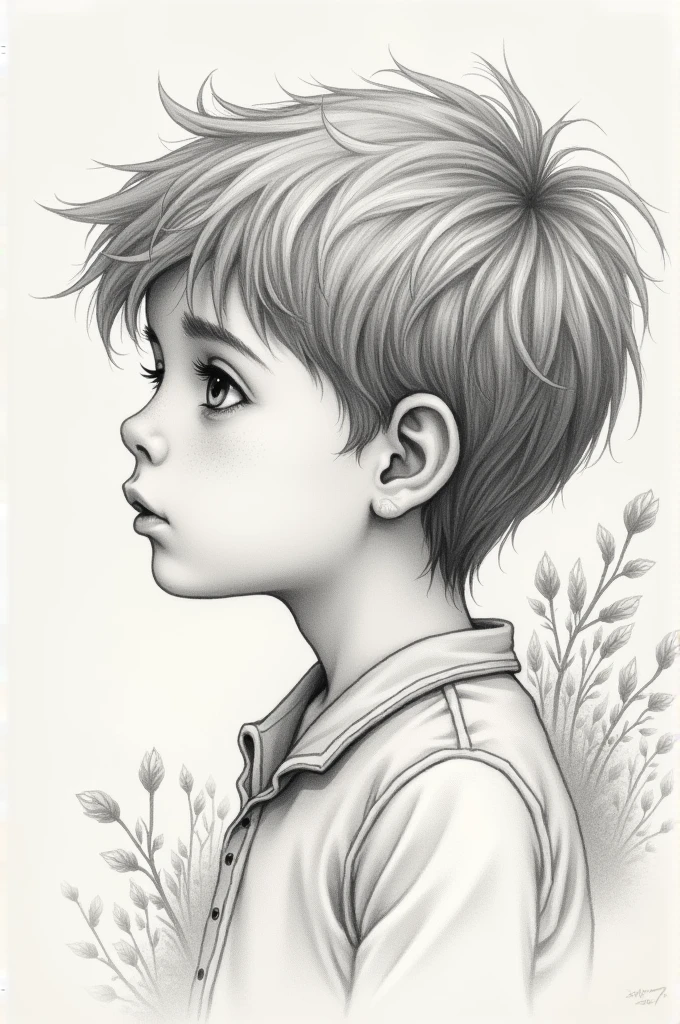 A drawing of a boy from the side
