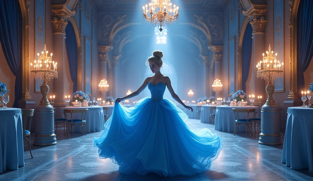 Walking at a party, Cinderella Blue Party, Inside the castle