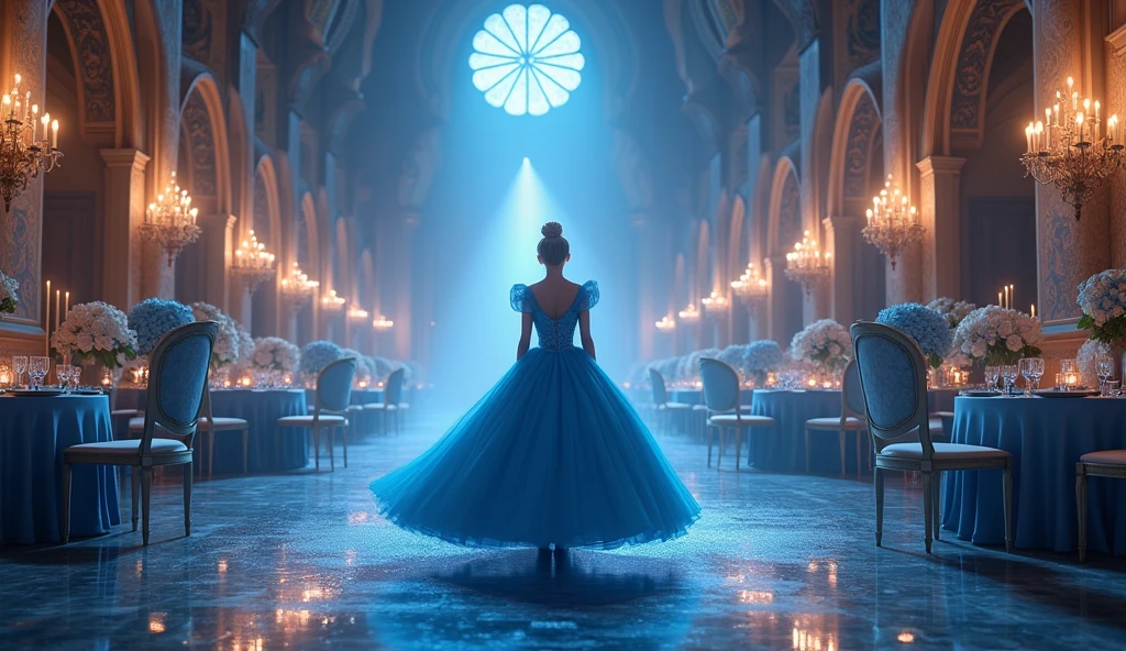 Walking at a party, Cinderella Blue Party, Inside the castle
