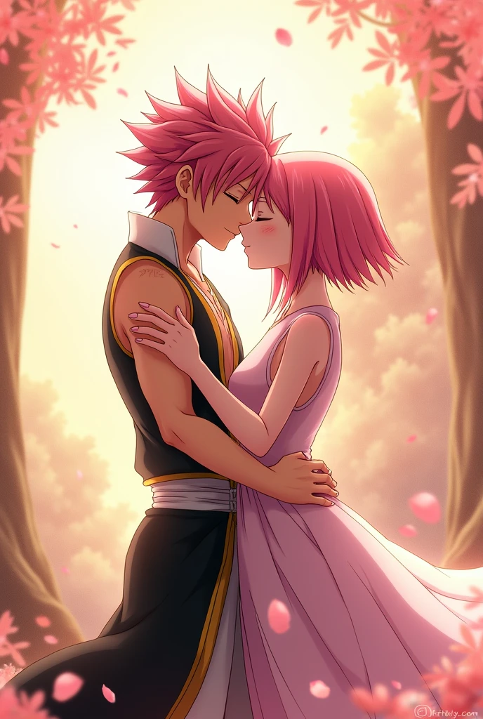 Natsu dragneel and pink hair outer moka kissing