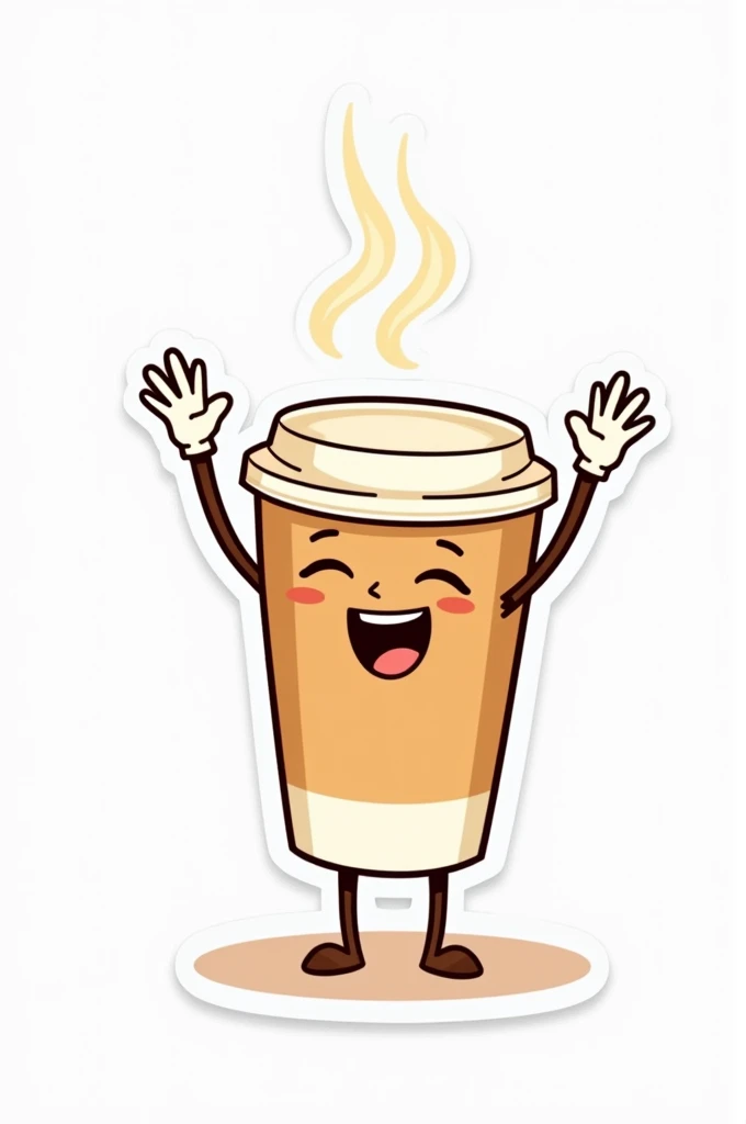 Coffe cup all the way cheering up for the day . Sticker | cartoon