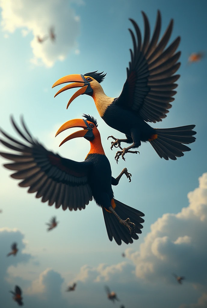 (photorealism:1.2),
Hornbills fight and compete until they win in the sky