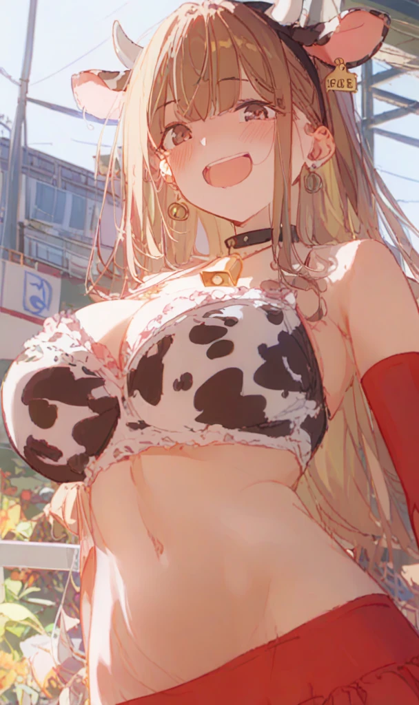 cute、Princess、young、Brown eyes、Brown Hair、Long Hairstyles、bell、Cow Cosplay、milk、cute、Being spoiled、smile、Be happy、Red cheeks、Idol、uniform、Cleavage Emphasis、Shoulder Bare、Show Bra、maid、Big Breasts、Embarrassed、lover、Earrings、necklace、ring、Cow ear、Cow&#39;s Tail、Swimwear、cardigan、Ranch、