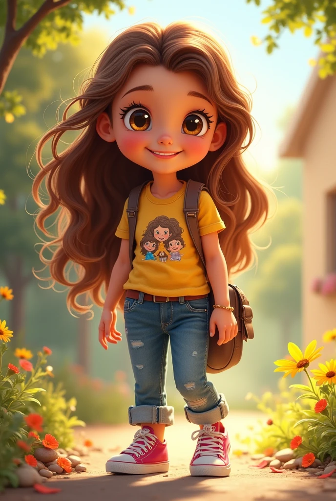 Sofia is a full of energy and curiosity. She has shiny brown hair that falls in waves down to her shoulders, And his expressive eyes are the color of the sky on a sunny day. Ela tem um sorriso contagiante que ilumina qualquer lugar em que entra. Their height is average for their age, And she's agile and athletic.
Sofia likes to wear colorful and comfortable clothes, and is known for its laid-back style. Normalmente, You'll see her wearing worn-out jeans, camisetas estampadas com personagens de seus livros e filmes favoritos, and a pair of practical sneakers for all the adventures life has to offer.
Ela tem um entusiasmo contagiante por aprender, explorar e experimentar coisas novas. He always carries a sketchbook and a pencil with him, because he loves to scribble his thoughts and create illustrations for his stories. Sofia is a loyal friend and is always ready to help others. Your diary is your refuge, where he records his experiences and reflections on the world around him, tornando-o uma janela para sua alma criativa e curiosa.