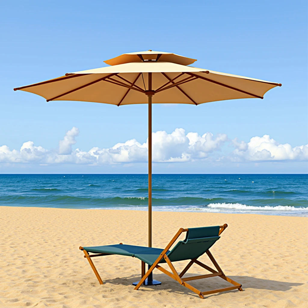 There is an outdoor parasol next to the beach chair