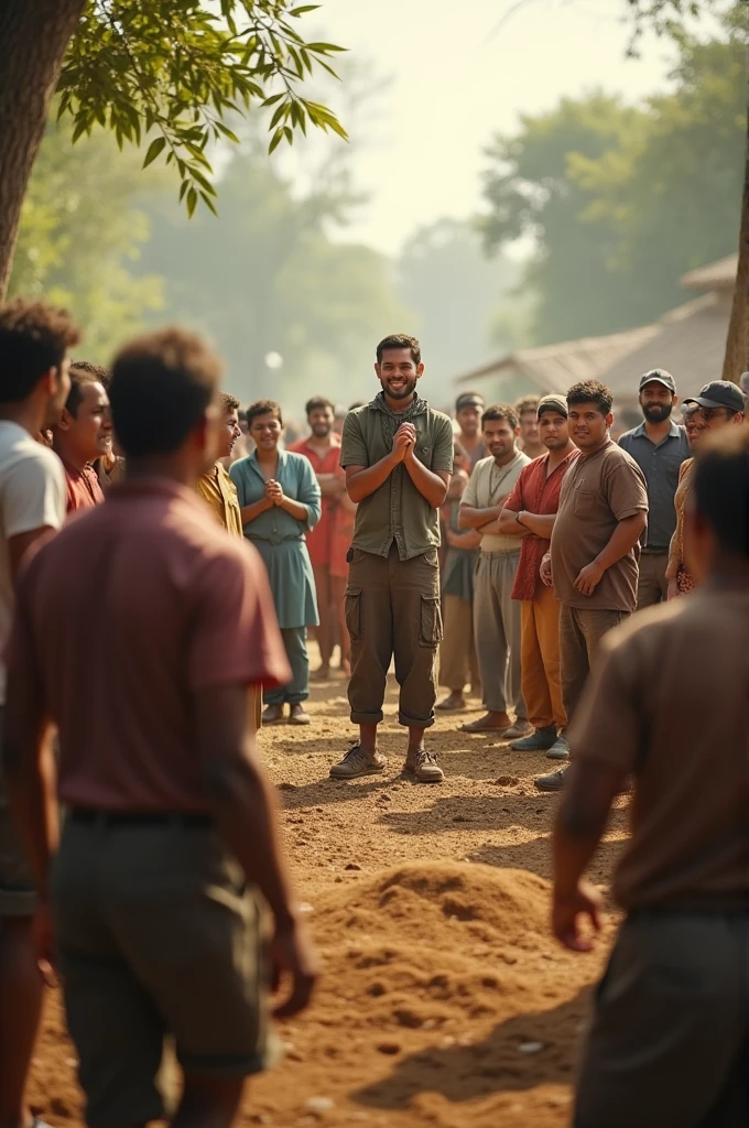  **Villagers gathering around the farmer, amazed and happy at the miracle that just occurred.**
