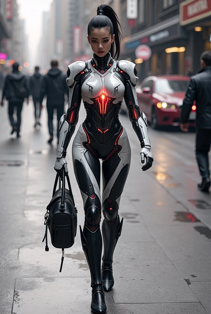 a woman in a futuristic suit with a glowing head and chest, cyberpunk art inspired by Marek Okon, cgsociety contest winner, digital art, gynoid cyborg body, girl in mecha cyber armor, cyber suit, cybersuit, in white futuristic armor, cybersuits, diverse cybersuits, gynoid body, echo from overwatch, perfect anime cyborg woman