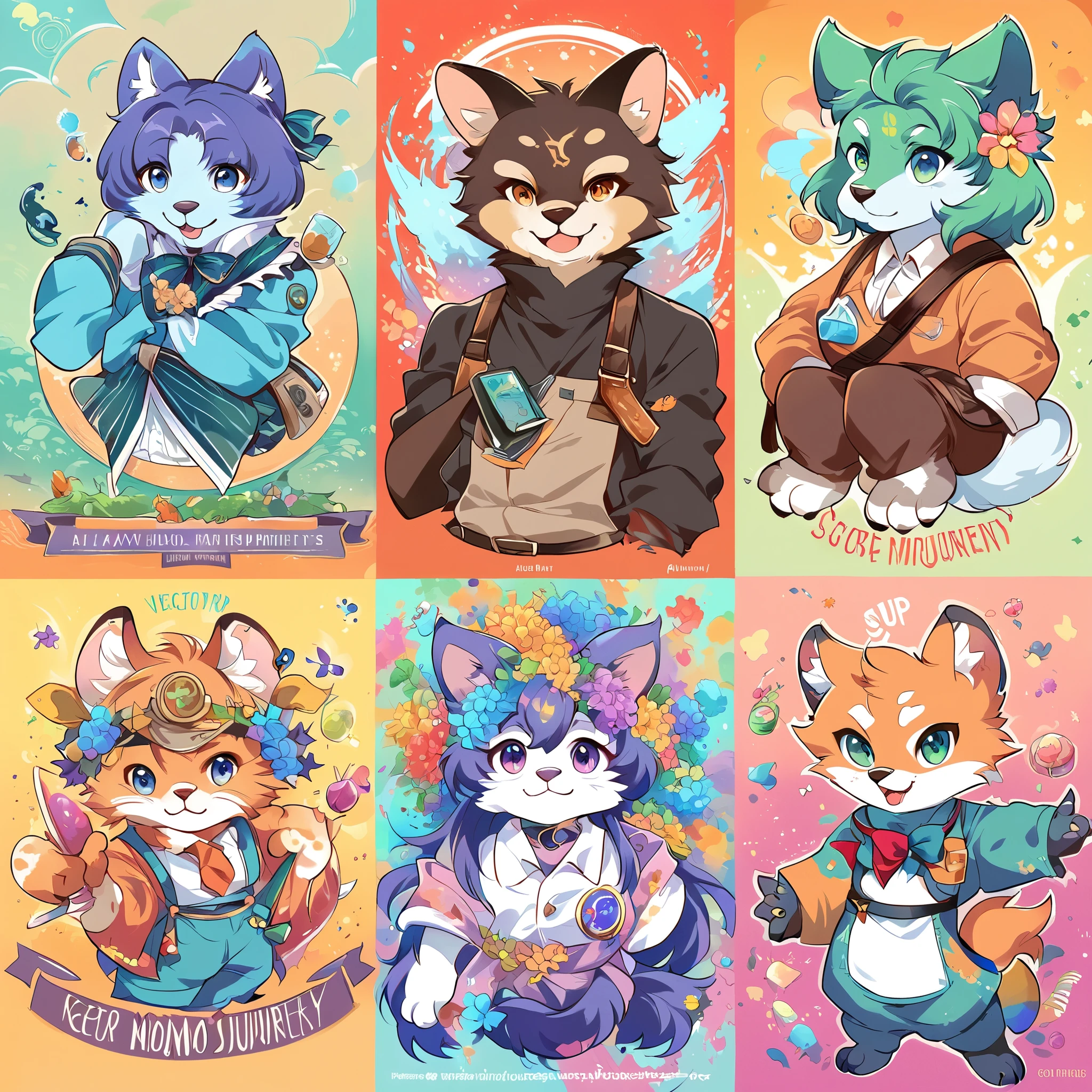 rating_safe, score_9, score_8_up, score_7_up, score_6_up, score_5_up, score_4_up, hires, source_furry, rzminjourney, vector-art, by Alfons Mucha(kemono, furry anthro)logo mark, round, colorful ink splash flower,