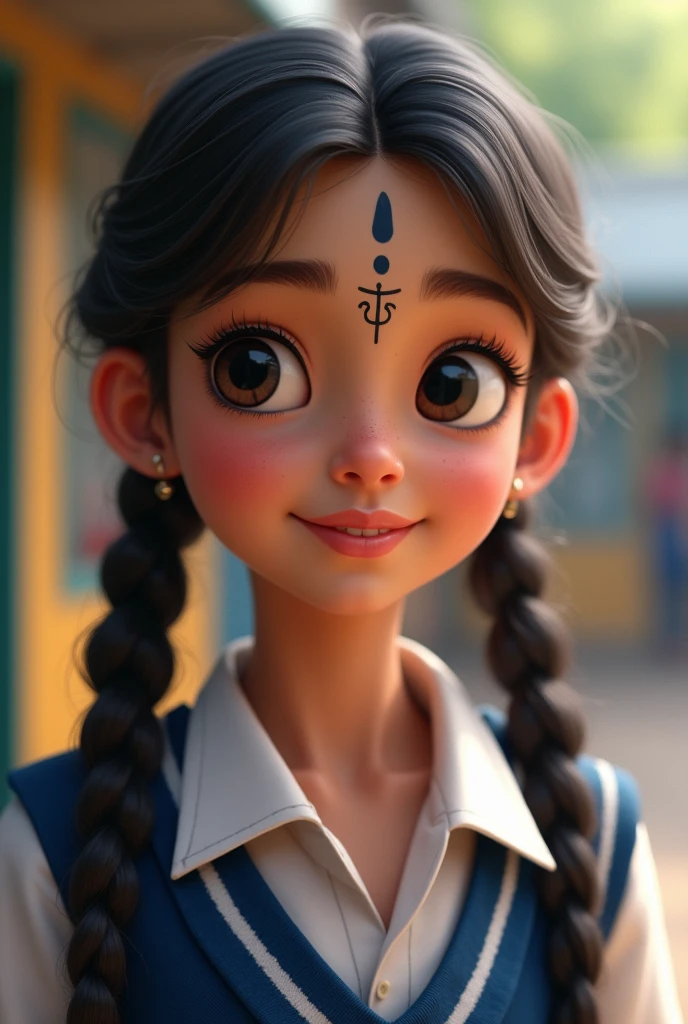 A hindu girl go to school with boishnov
tilok in school dress