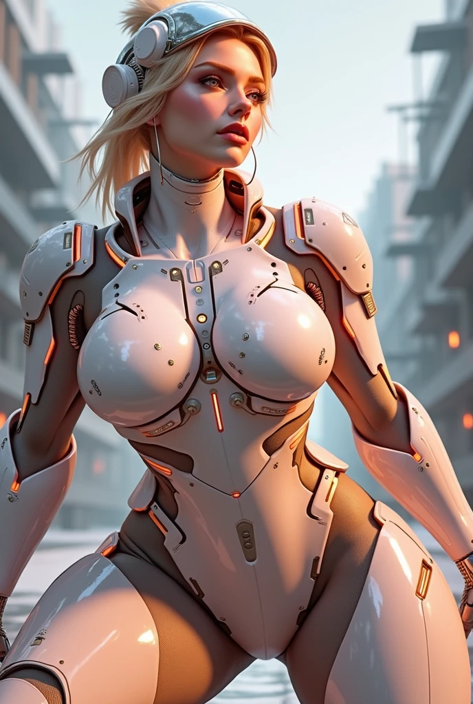 a woman in a futuristic suit with a glowing head and chest, cyberpunk art inspired by Marek Okon, cgsociety contest winner, digital art, gynoid cyborg body, girl in mecha cyber armor, cyber suit, cybersuit, in white futuristic armor, cybersuits, diverse cybersuits, gynoid body, echo from overwatch, perfect anime cyborg woman