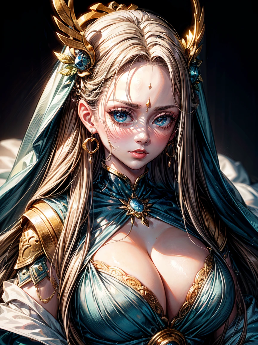 masterpiece,highest quality,Ultra high definition, The Goddess Themis, Greek mythology,((Forehead hair)),white hair,,deep brown eyes, white draped robe, scales, (Deep brown eyes), attractive, milf, thiick