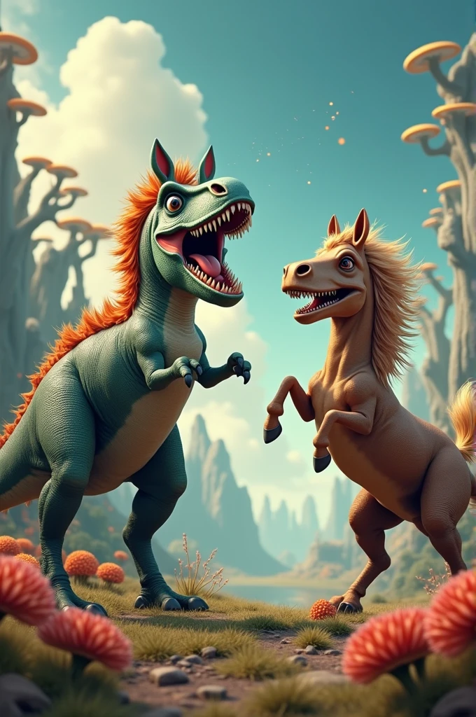 Meme image , the partner, The dinosaur and the crazy horse