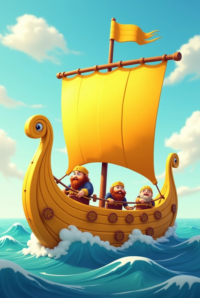 Make a realistic viking ship, but it is directed to children, and preferably have yellow color