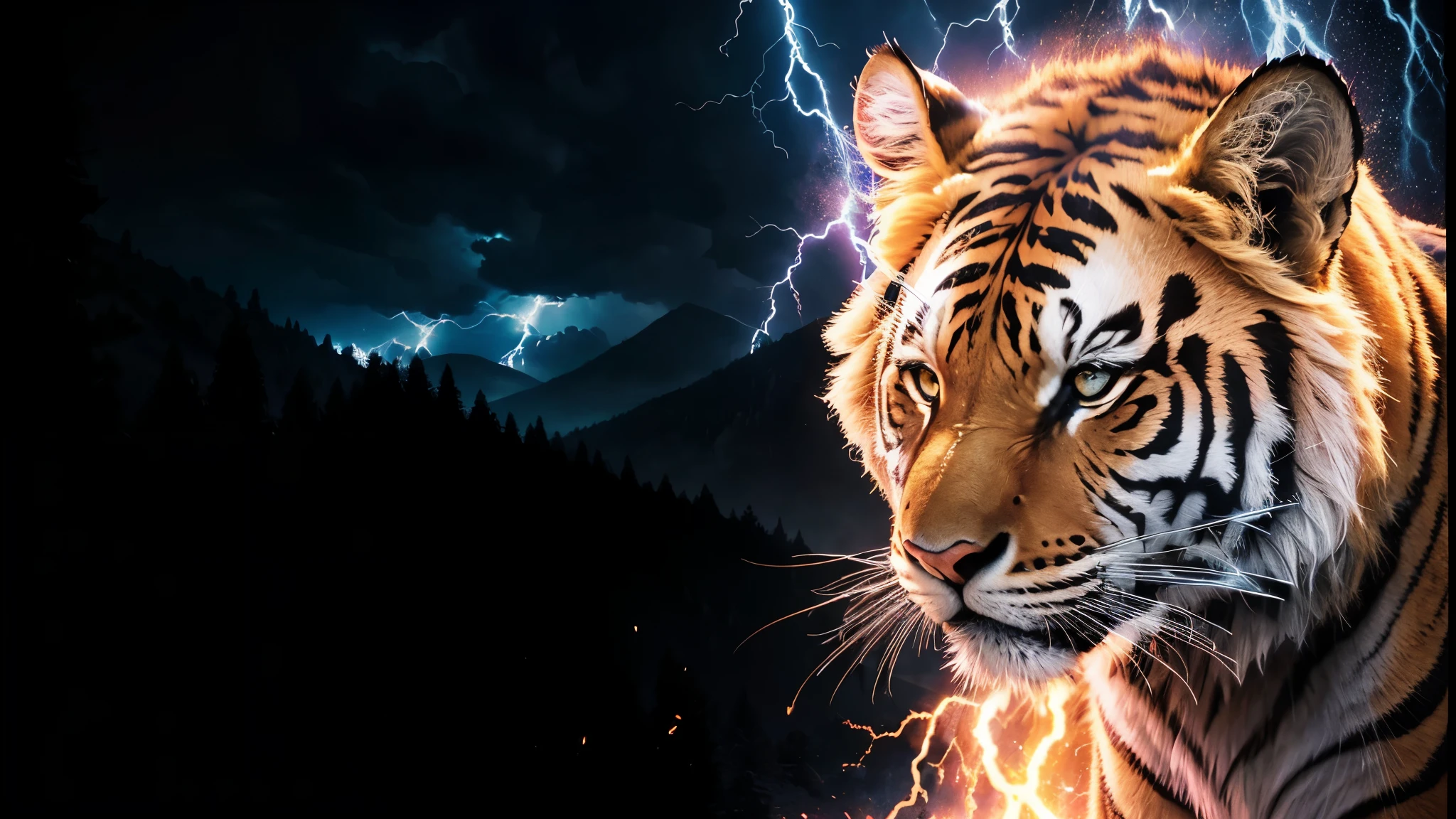 tigre, tigre branco, Tiger, Divine, naturals, thunder, Realistic, rey, realistic detailed, sunset light, sky, sol da noite, realistic detailed 16K, Eletricidade Detalhada 8k, Texturas realistas de 8k, Cores photorrealistic 8k, fire azul, realistic detailed Fire Bolt, sky Light Detailed, Power of thunder, Divine Realistic, golden crown, naturey, Linda, Rendering, photorrealistic, UltraHigh definition, 4K, detailed textures, thunder, detailed shadows, detailed colors, neon blue, blue light, lightning strikes, blue power, naturey Linda, Great Divine, peaceful face, naturalss, lightning strike, Electric power screw, detailed contrast, realistic contrast, high resolution, detailed colors, fire, villany, divine creature, 8k FullHD, realistic detailed, 16K, 8k, High definition, detailed contrast, realistic contrast, high resolution, detailed colors, fire, villany, divine creature, 8k Realistic leão Face, Beauty Lion, Beauty Nature, realistic detailed, chic, elegance