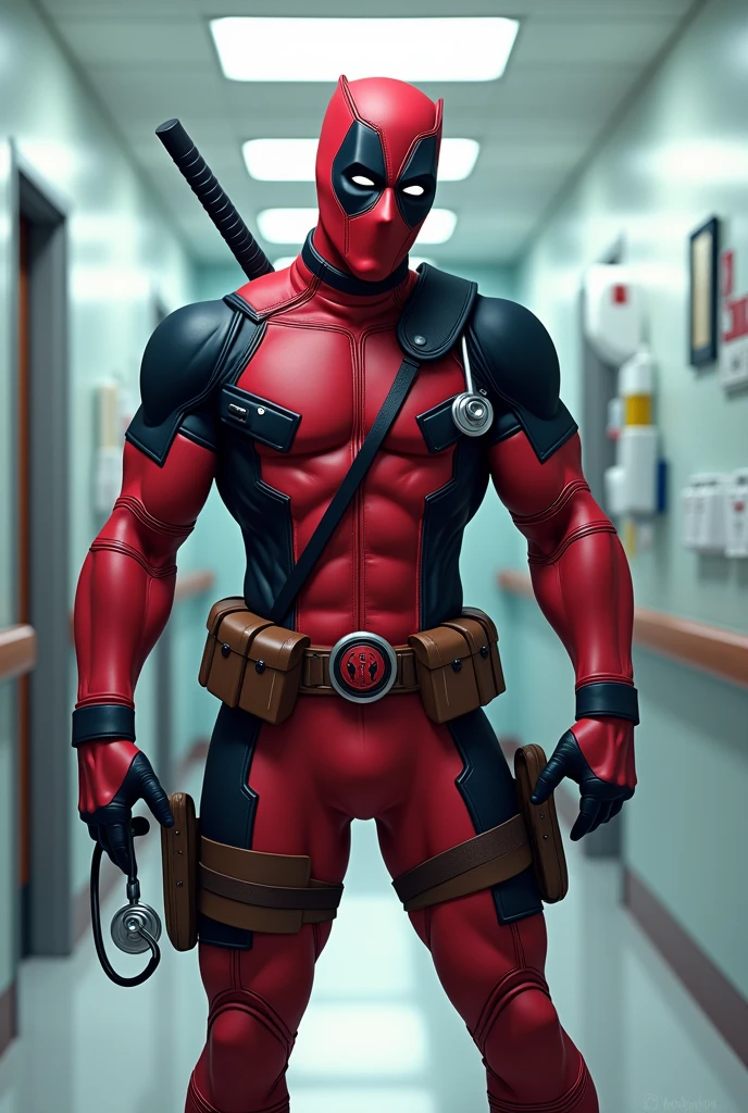 Deadpool with stethoscope