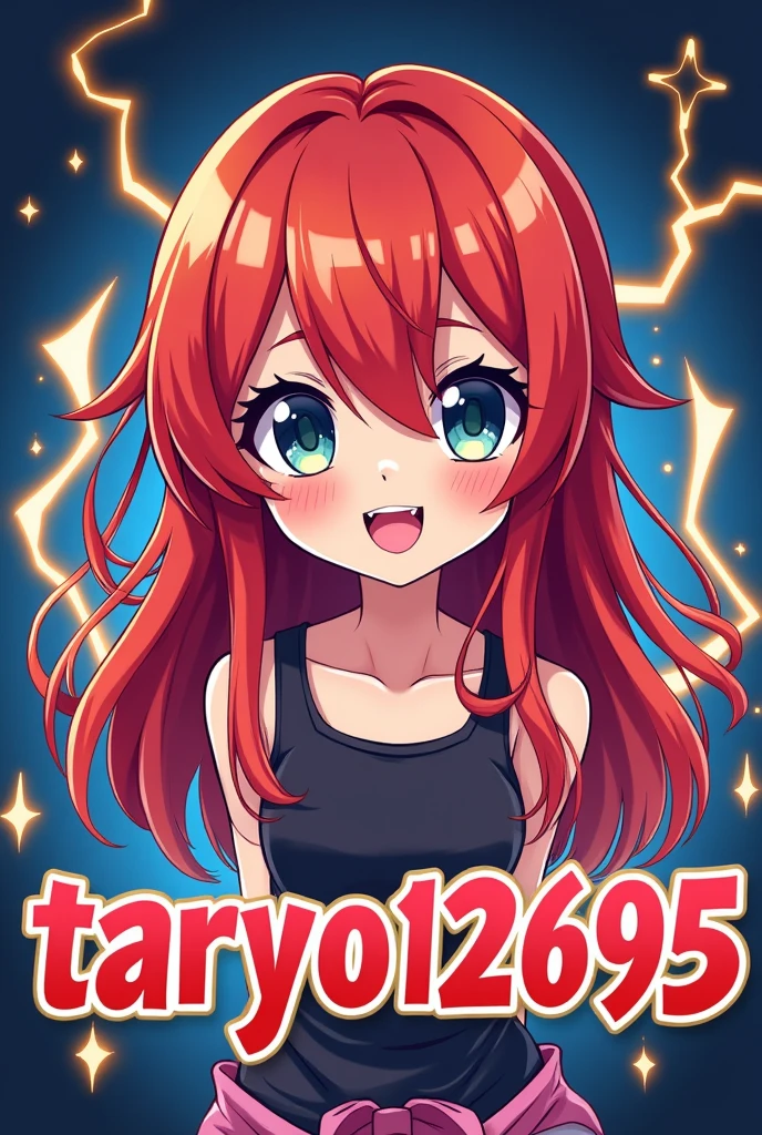 Logo maker.Write on the to write on the screen taryo12695.
Anime girl.red hair cute style.background The spark style