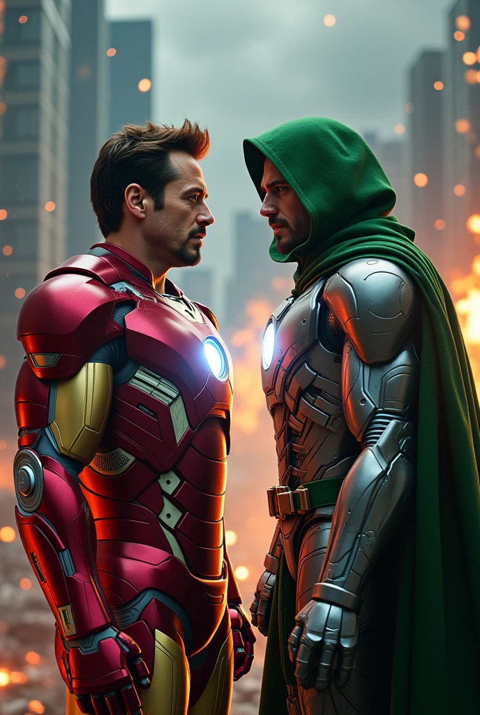 Rdj as iron man fighting with Rdj as Dr.Doom
