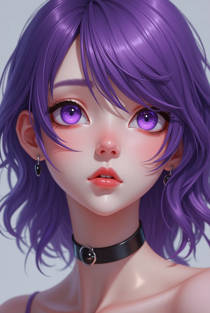 (32 mil) 16K, 8k, 4K, Super thin face, small mouth, lip biting makeup, effeminate, cabelo roxo, purples eyes, high resolution, perfect. portraite.