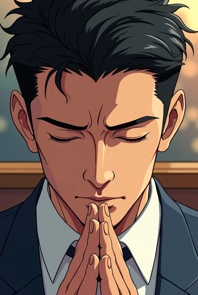 (anime style comic) 

Close-up of the groom's face, eyes closed in prayer.
 * Groom (thinking): "Lord, guide me through this sacred vow."