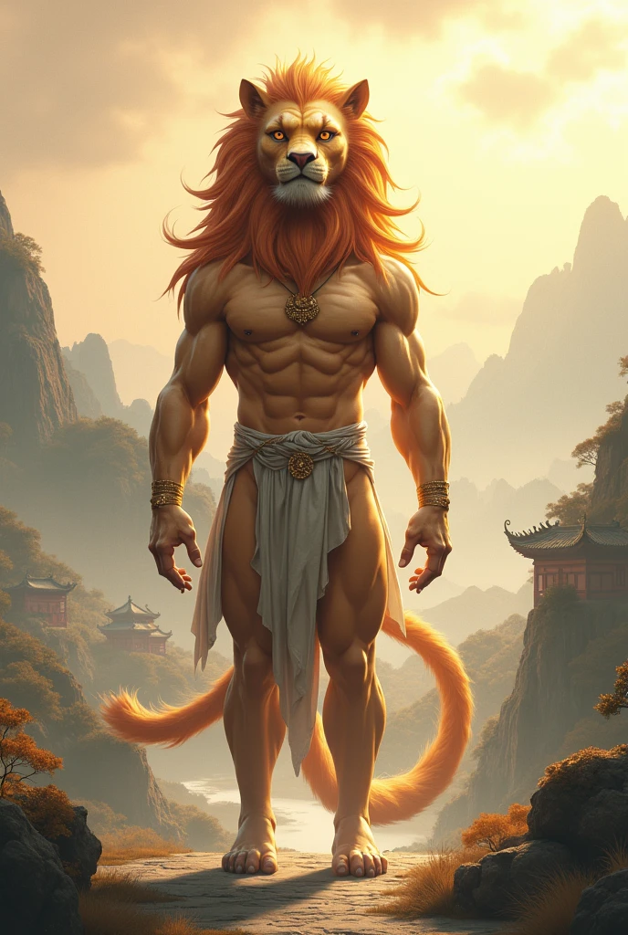 full-body shot,Lion's appearance,The human body,Ancient China,Lion spirit,(((sfw)))
