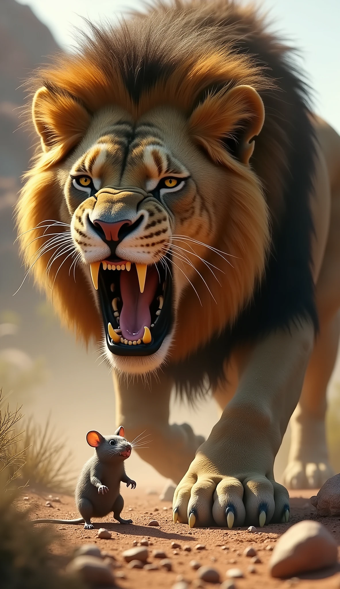Rat in lions mouth