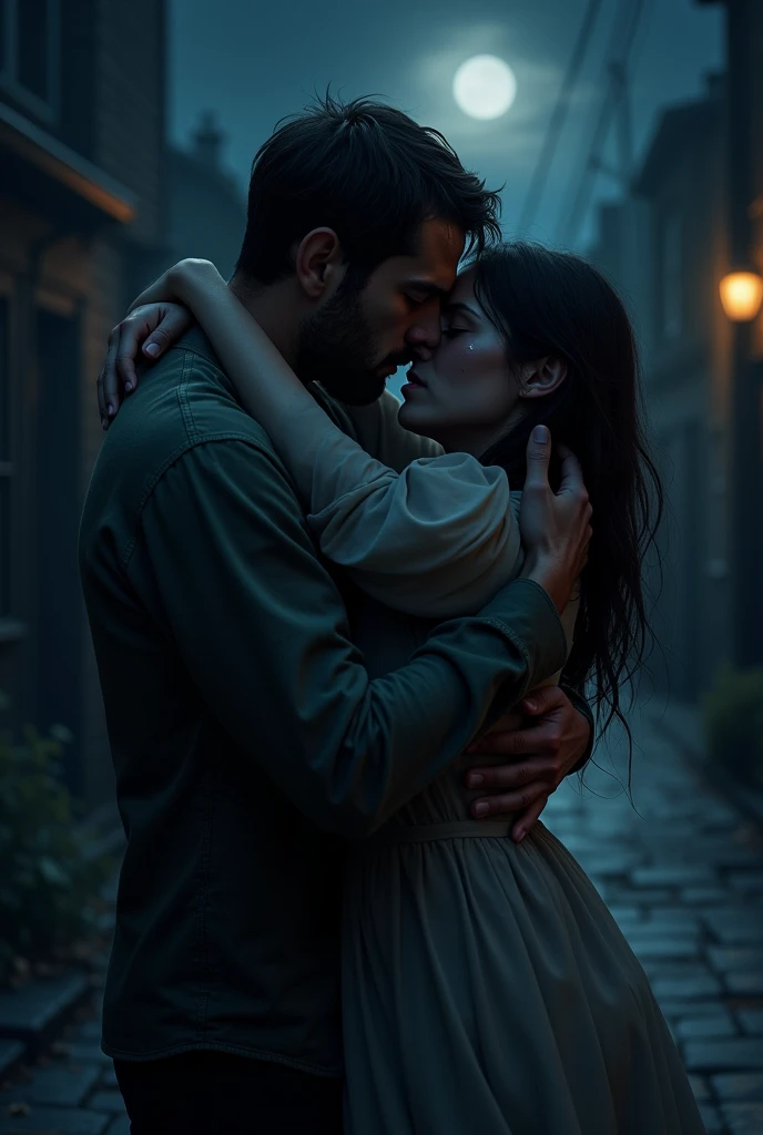 Man hugging his death girlfriend in dark nights