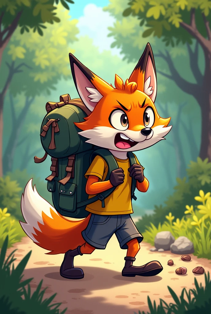 
picture of Max the fox struggling with his backpack, 