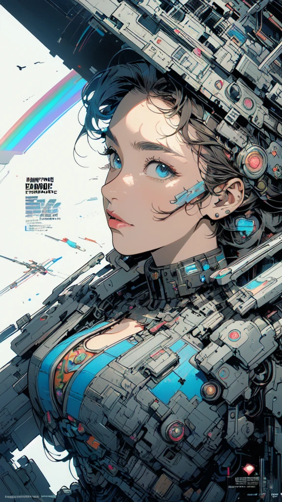 (((masterpiece, highest quality))),(((solo:1.2))),(((1girl:1.2))),32k wallpaper, very detailed, poster, vintage science fiction,(((((geometric cinematic movie poster))))), ((((bauhaus)))),(((abstract))),((((mid century modern)))),(((((portfolio))))),(((((Close-up))))),(((((bust up))))),((((more various angle)))),(((highlight))),(((complete. detailed face))),(((Extremely talented))),(((most complecated machine))),(((Overall colorfully))),((((((Absolutely simple background)))))),(((((detailed futuristic machine))))),(((Cleavage))),(((marvel super heroes))),(((rainbow color scheme))),(((Very detailed UI))),(((So many meters))),(((Perpetual Motion Machine)))