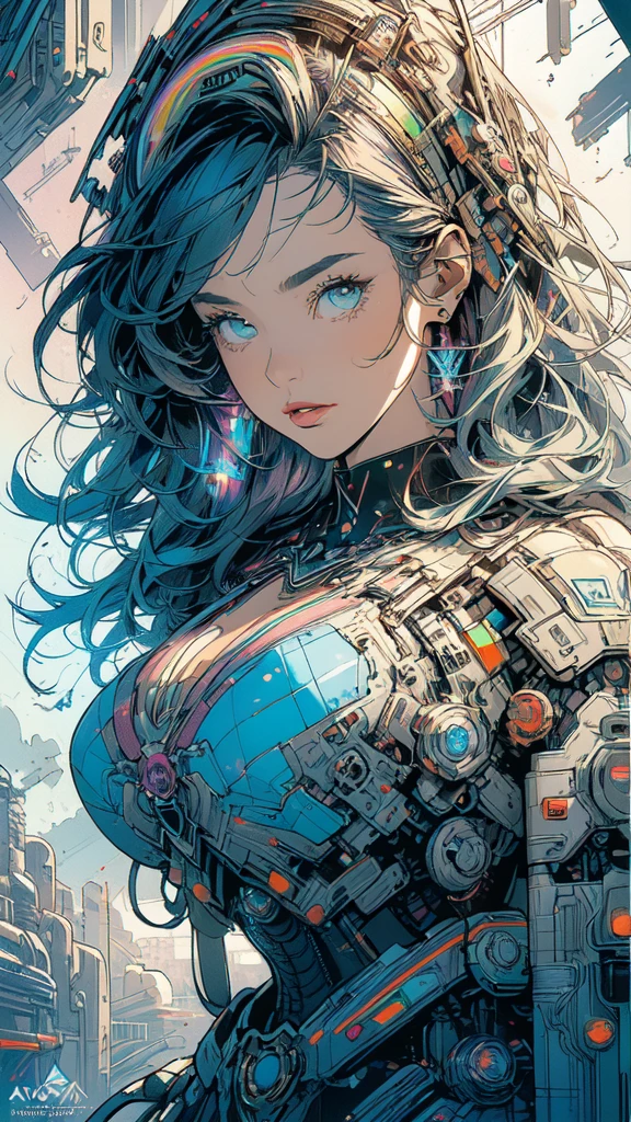 (((masterpiece, highest quality))),(((solo:1.2))),(((1girl:1.2))),32k wallpaper, very detailed, poster, vintage science fiction,(((((geometric cinematic movie poster))))), ((((bauhaus)))),(((abstract))),((((mid century modern)))),(((((portfolio))))),(((((Close-up))))),(((((bust up))))),((((more various angle)))),(((highlight))),(((complete. detailed face))),(((Extremely talented))),(((most complecated machine))),(((Overall colorfully))),((((((Absolutely simple background)))))),(((((detailed futuristic machine))))),(((Cleavage))),(((marvel super heroes))),(((rainbow color scheme))),(((Very detailed UI))),(((So many meters))),(((Perpetual Motion Machine)))