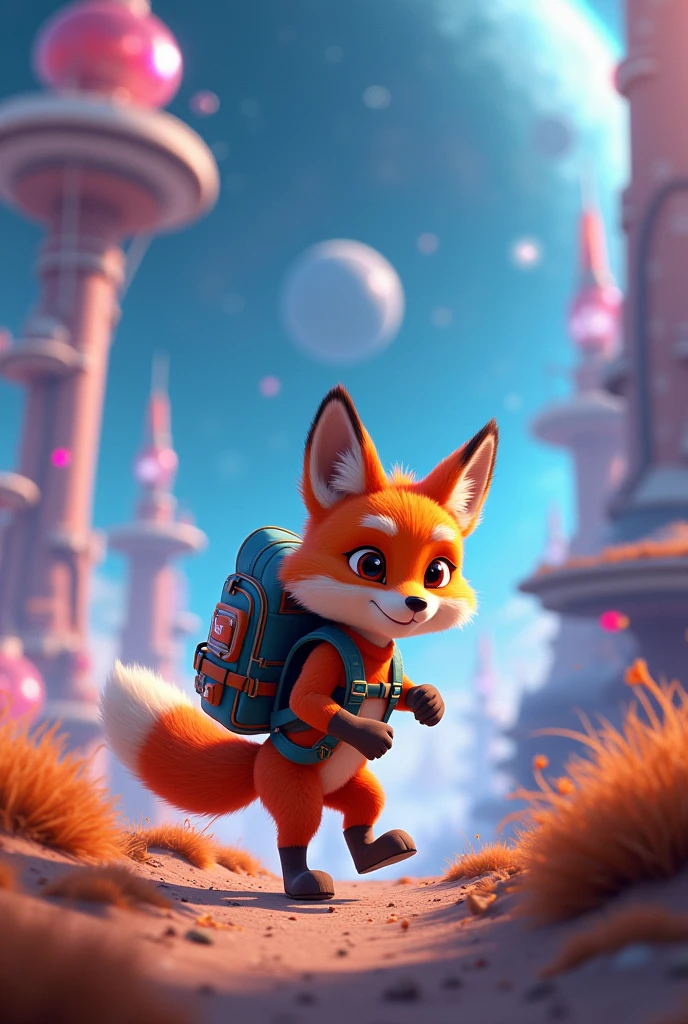 
picture of Max the fox struggling with his backpack, live a space 