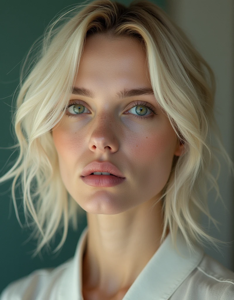 (((best qualityer))), highly detailed, high resolution. 2 female, blondie hair, clear green eyes, fleshy lips, heavy make-up, a photograph of a platinum blonde female model, professional photo session, futurista high-fashion:0.4, aesthetics of failures:0.3, high-fashion:0.7 , non-trunk shot, medium shot, glamour shoot, by Balenciaga&#39;s haute couture creator ,