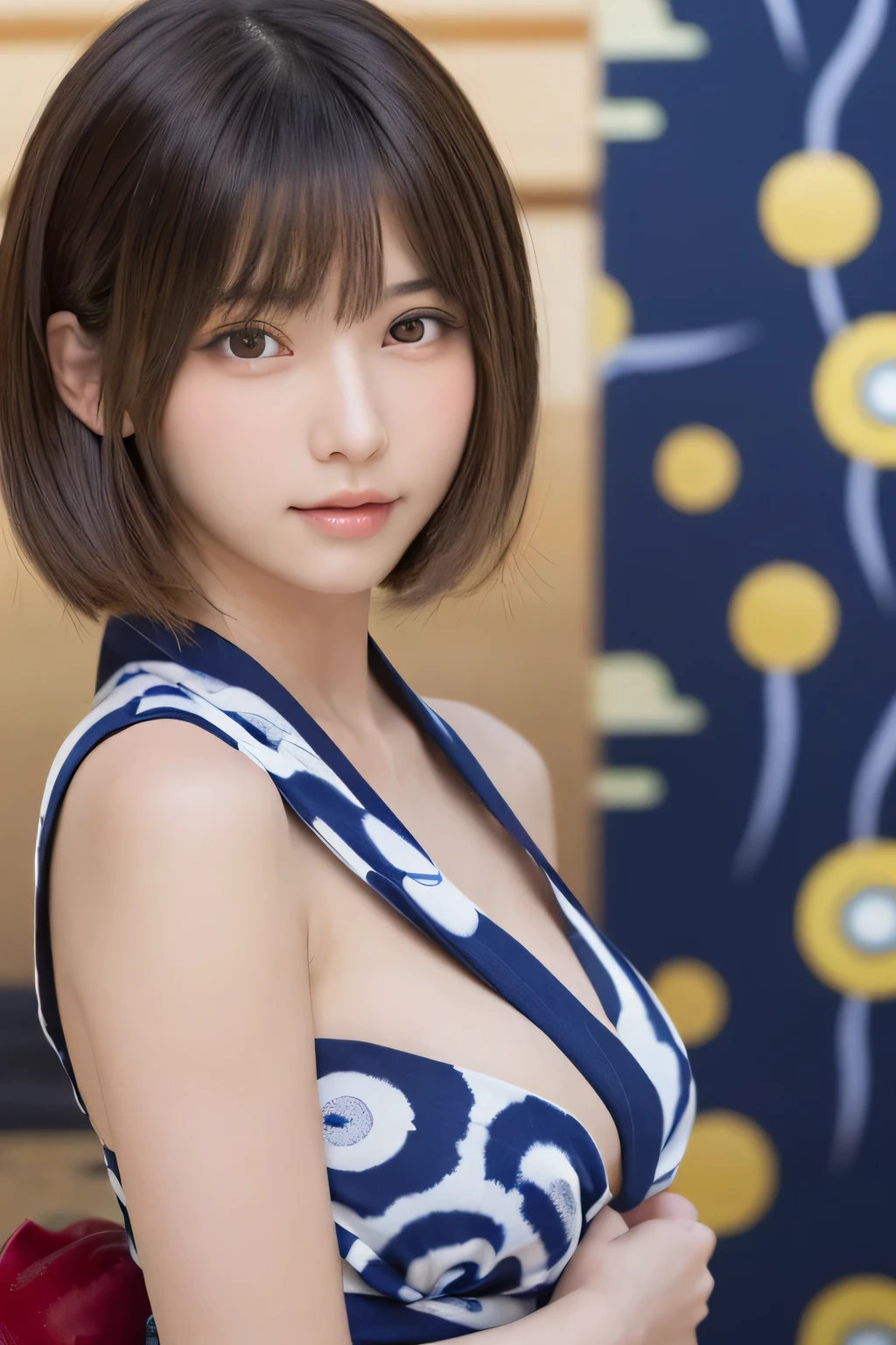 One Girl, (Beautiful girl, Delicate:1.3), (:1.3),
break, (yukata:1.3),
break, (Tanabata background:1.3),
break, Very beautiful eyes, (Symmetrical eyes:1.3),
break, (Small breasts:0.5), Brown eyes, Parted bangs, Brown Hair,
break, (Eye and facial details:1.0),
break, (masterpiece, Highest quality, Super detailed, Detailed face, 8k),Large Breasts, 