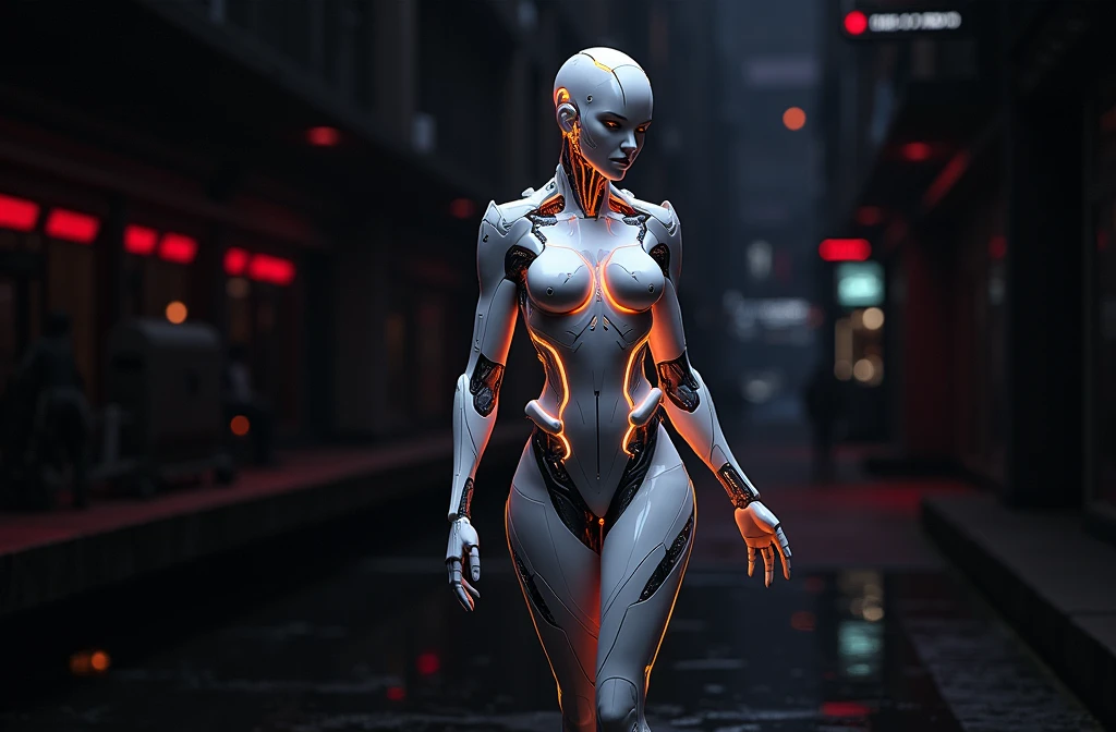 a woman in a futuristic suit with a glowing head and chest, cyberpunk art inspired by Marek Okon, cgsociety contest winner, digital art, gynoid cyborg body, girl in mecha cyber armor, cyber suit, cybersuit, in white futuristic armor, cybersuits, diverse cybersuits, gynoid body, echo from overwatch, perfect anime cyborg woman