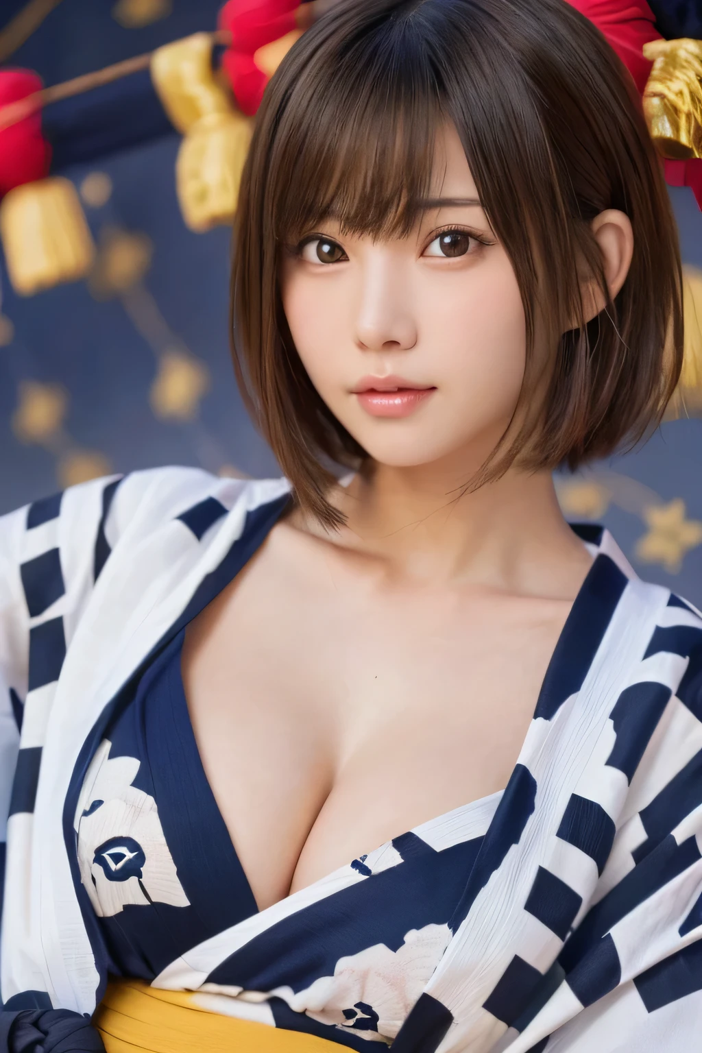 One Girl, (Beautiful girl, Delicate:1.3), (:1.3),
break, (yukata:1.3),
break, (Tanabata background:1.3),
break, Very beautiful eyes, (Symmetrical eyes:1.3),
break, (Small breasts:0.5), Brown eyes, Parted bangs, Brown Hair,
break, (Eye and facial details:1.0),
break, (masterpiece, Highest quality, Super detailed, Detailed face, 8k),Large Breasts, 