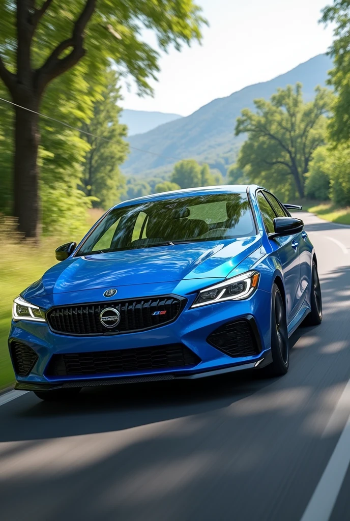 A blue car driving