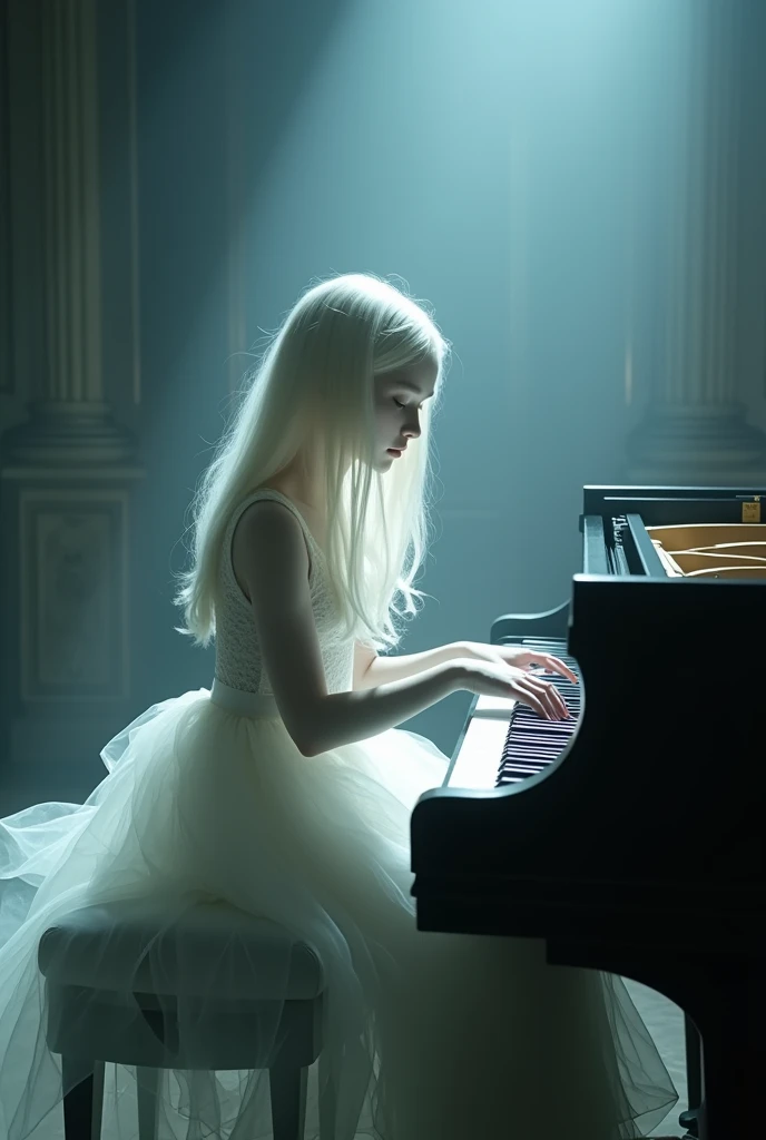 Albino girl playing piano