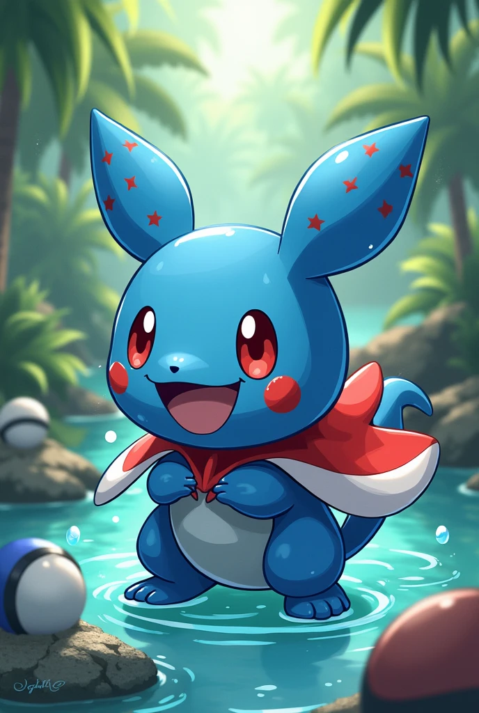 Crea un mudkip de pokemon con la bandera de costa rica 